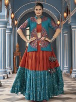 Multicolor Viscose Rayon Readymade Navratri Lehenga Choli With Jacket